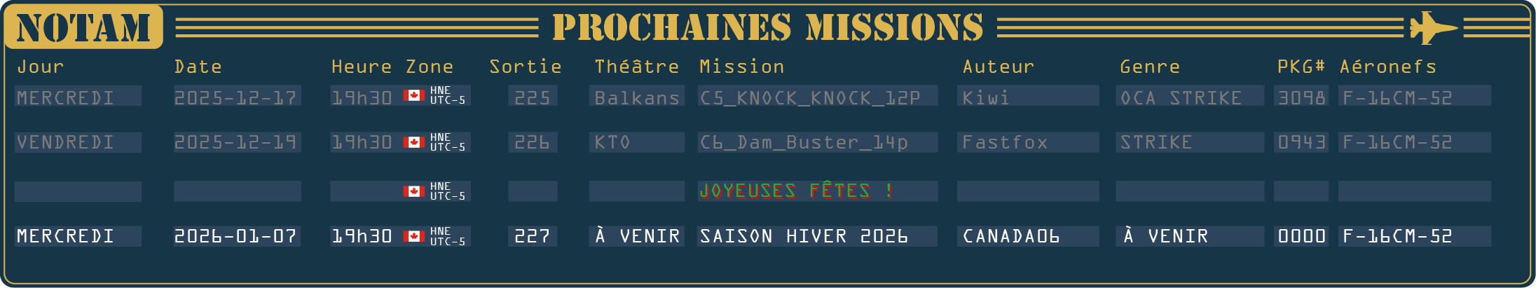 Prochaine mission officielle